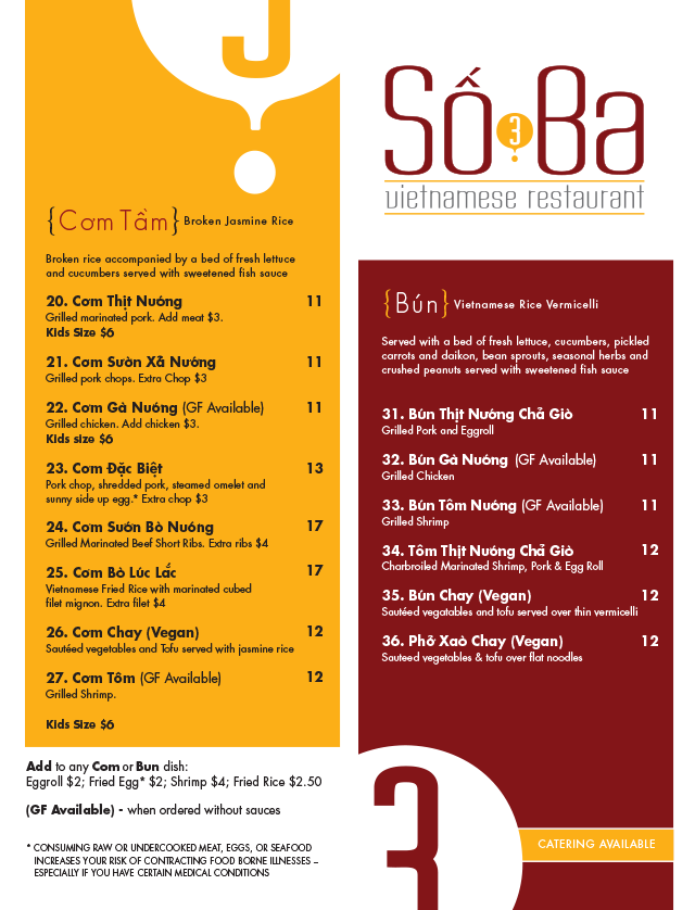 So Ba Vietnamese Restaurant East Atlanta Village Vietnamese Food Menu